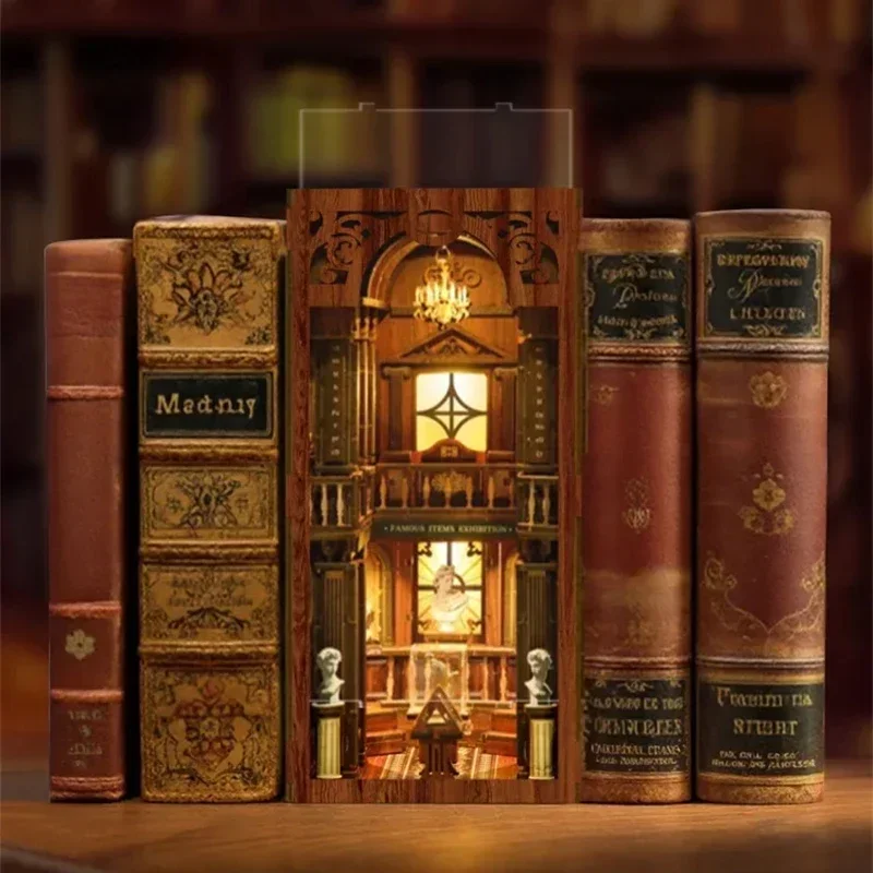 Diy Wooden Book Nook Kit Shelf Insert - ชั้นวางหนังสือสไตล์วิทยาศาสตร์และปรัชญา สำหรับตกแต่งบ้าน ชุดอุปกรณ์จิ๋วสำหรับทำชั้นวางหนังสือไม้สไตล์เรโทรแบบ DIY ของขวัญทำมือสำหรับผู้ใหญ่