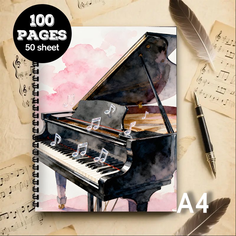 Blank Sheet Music Notebook - ขนาด A4, สมุดโน้ตดนตรี, สมุดโน้ตอเนกประสงค์, เหมาะสำหรับผู้เริ่มต้น, มืออาชีพ,